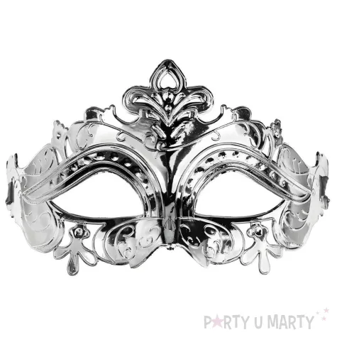 elegancka srebrna maska wenecka z cekinami dodatek do stroju na karnawal 17 x 9 cm
