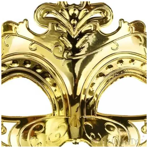 elegancka zlota maska wenecka z cekinami dodatek do stroju na karnawal 17 x 9 cm