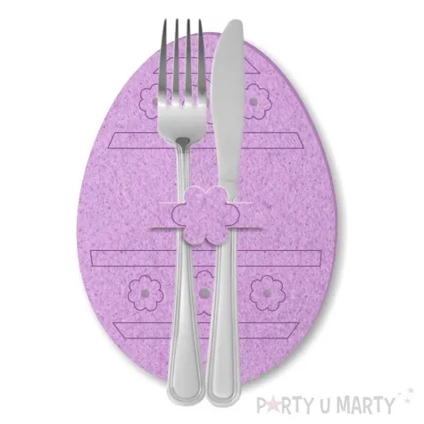 etui na sztucce wielkanocne pisanki z kwiatkami fioletowy jasny 2 szt