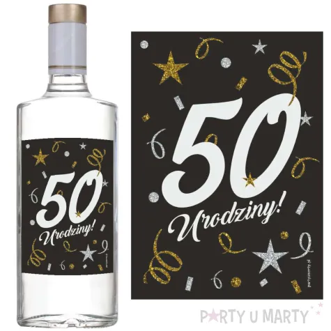 etykieta na butelke 50 urodziny glamour birthday czarny 85x120 mm 5 szt