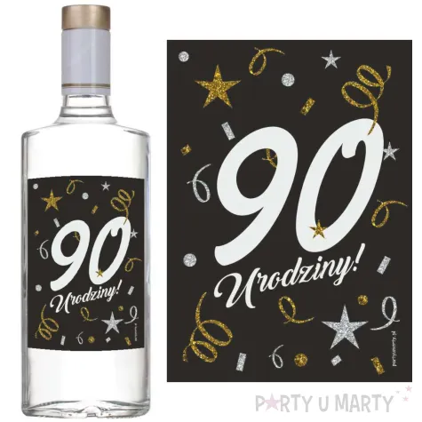 etykieta na butelke 90 urodziny glamour birthday 85x120 mm 5 szt