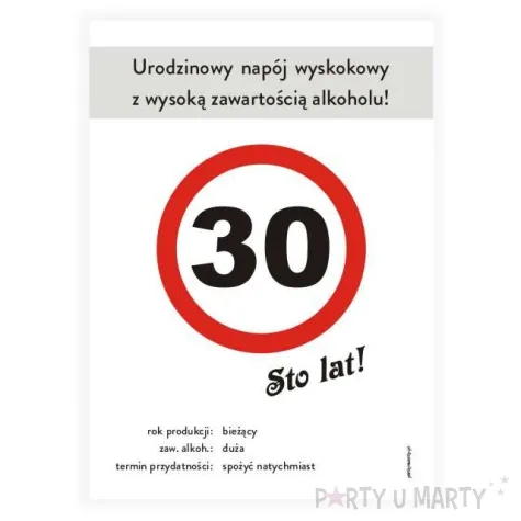 etykieta na butelke urodziny 30 znak 85x120 mm 5 szt
