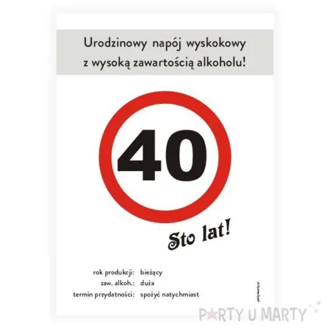 etykieta na butelke urodziny 40 znak 85x120 mm 5 szt