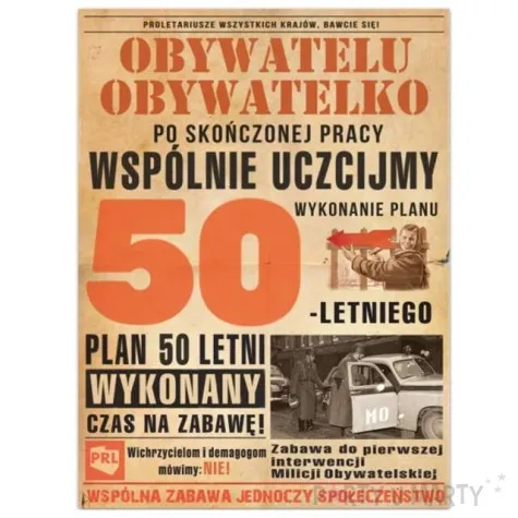 etykieta na butelke urodziny 50 letni plan prl 95x125 mm 25 szt