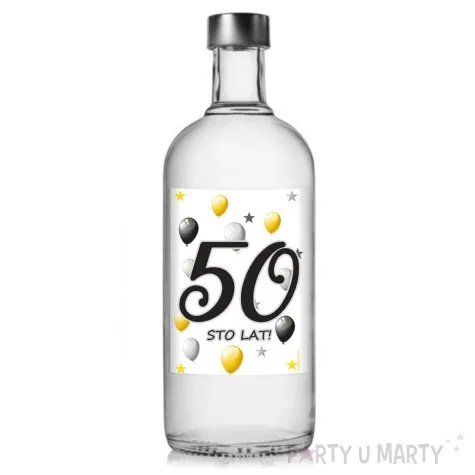 etykieta na butelke urodziny 50 white 85x120 mm 5 szt