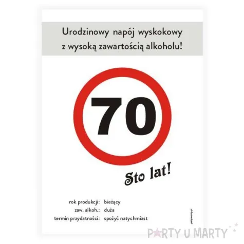 etykieta na butelke urodziny 70 znak 85x120 mm 5 szt