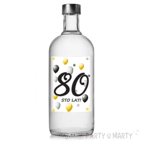 etykieta na butelke urodziny 80 white 85x120 mm 5 szt