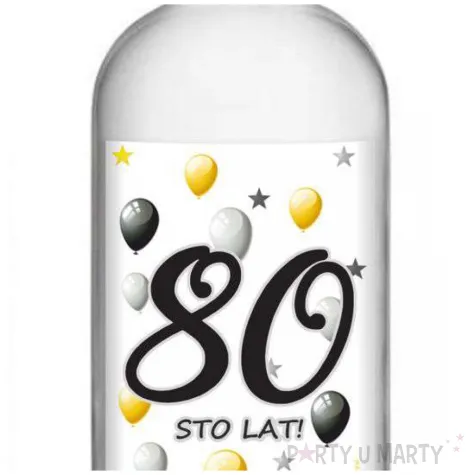 etykieta na butelke urodziny 80 white 85x120 mm 5 szt