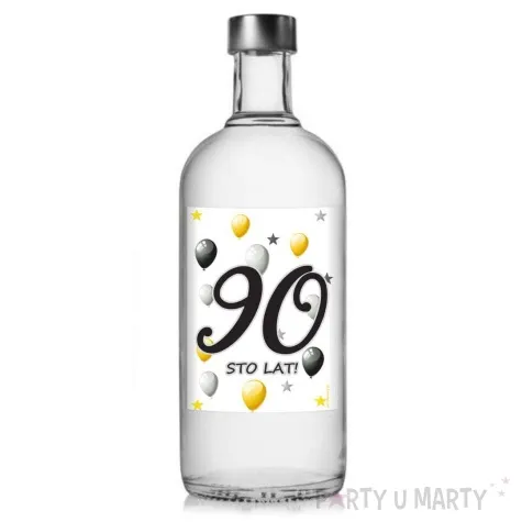 etykieta na butelke urodziny 90 white 85x120 mm 5 szt