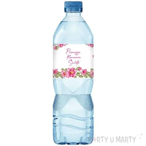 etykiety na wode mineralna komunia swieta rozowe serce 45x225 mm 3 szt