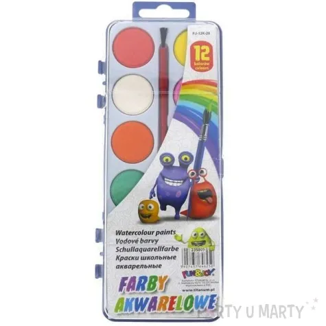 farby akwarelowe szkolne z pedzelkiem mix fun joy 12 szt