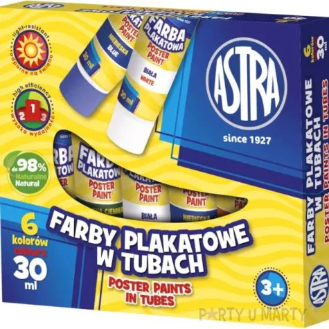 farby plakatowe artystyczne w tubkach eko mix astra 30 ml 6 szt