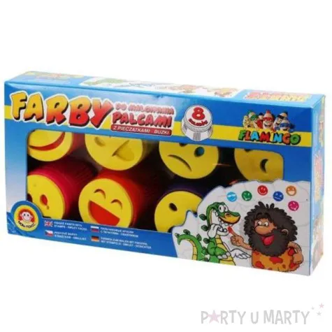 farby z pieczatkami malowanie palcami mix flamingo 8 kol