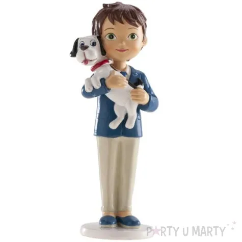 figurka na tort komunia chlopiec z pieskiem dekora 16 5 cm