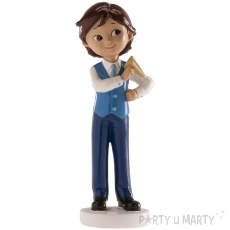figurka na tort komunia chlopiec z samolotem dekora 13 cm