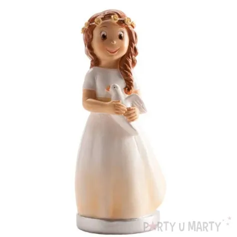 figurka na tort komunia dziewczynka z golebiem dekora 16 cm