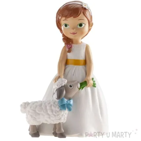 figurka na tort komunia dziewczynka z owieczka dekora 16 cm