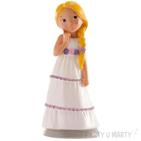 figurka na tort komunia dziewczynka z pasem w kwiaty dekora 15 cm