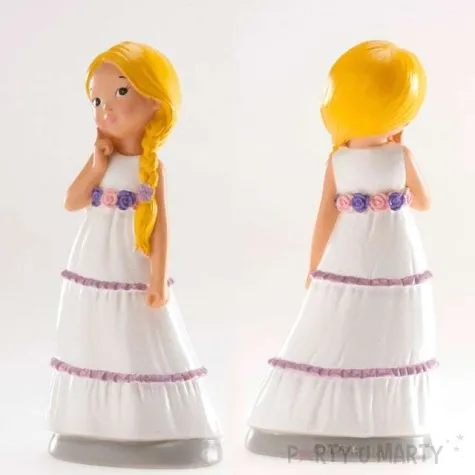 figurka na tort komunia dziewczynka z pasem w kwiaty dekora 15 cm