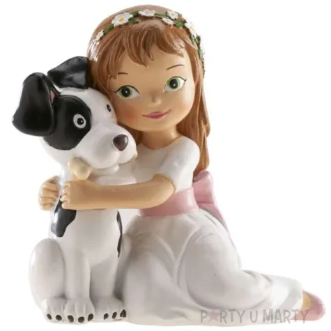 figurka na tort komunia dziewczynka z pieskiem dekora 16 cm