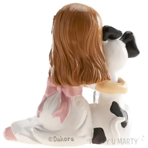 figurka na tort komunia dziewczynka z pieskiem dekora 16 cm