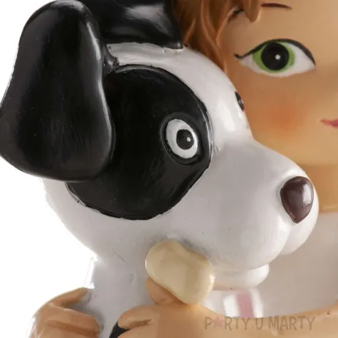 figurka na tort komunia dziewczynka z pieskiem dekora 16 cm