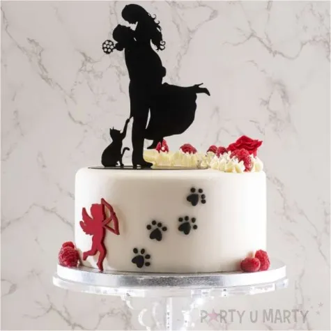 figurka na tort para mloda z kotem dekora metalowa 18 cm