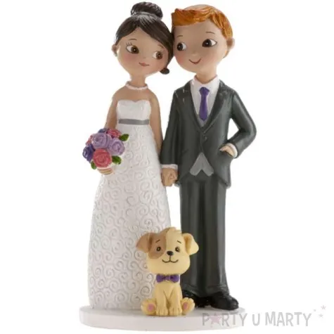 figurka na tort para mloda z pieskiem dekora 16 cm