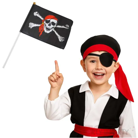 flaga piracka czaszka czarno czerwona 20 x 14 cm