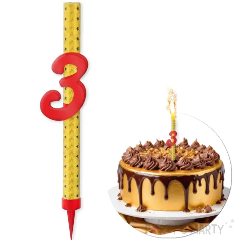 fontanna tortowa 3 urodziny cyfra czerwono zloty 18 cm