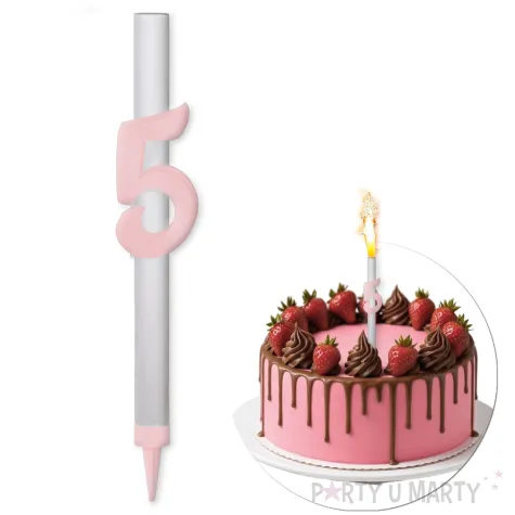 fontanna tortowa 5 urodziny cyfra rozowy jasny 18 cm