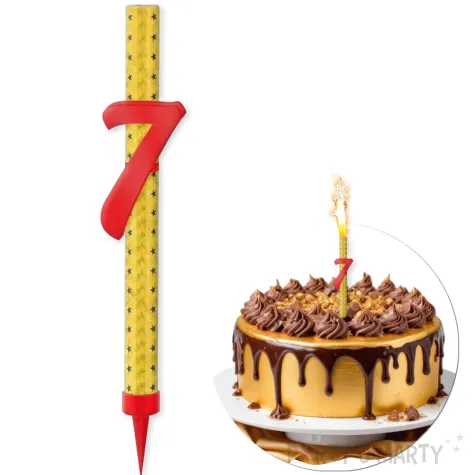 fontanna tortowa 7 urodziny cyfra czerwono zloty 18 cm