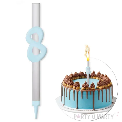 fontanna tortowa 8 urodziny cyfra blekitny 18 cm