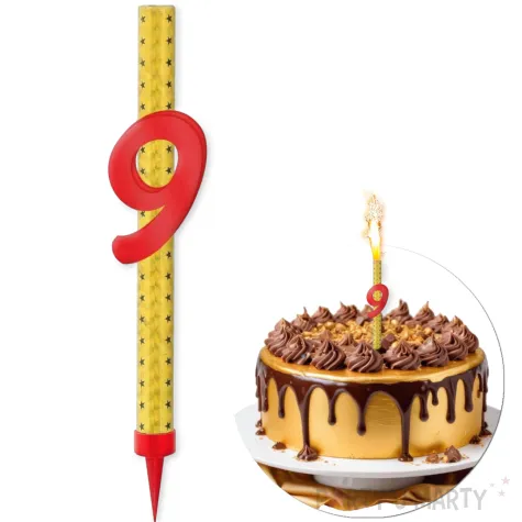 fontanna tortowa 9 urodziny cyfra czerwono zloty 18 cm