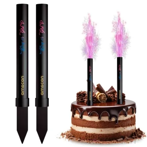 fontanna tortowa boy or girl rozowy plomien czarny amscan 12 cm 2 szt