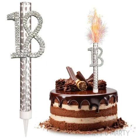 fontanna tortowa cyfra 18 urodziny srebrny amscan 15 cm