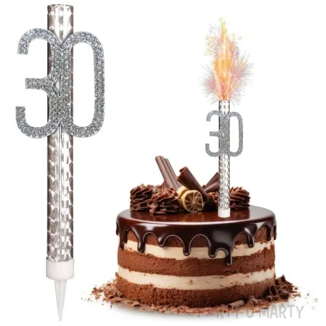fontanna tortowa cyfra 30 urodziny srebrny amscan 15 cm