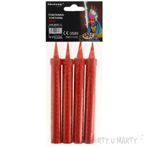 fontanna tortowa holograficzna premium 12 cm triplex czerwona 4 szt