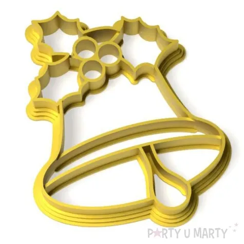 foremka boze narodzenie dzwonek z ostrokrzewem 82x67 mm zloty metaliczny