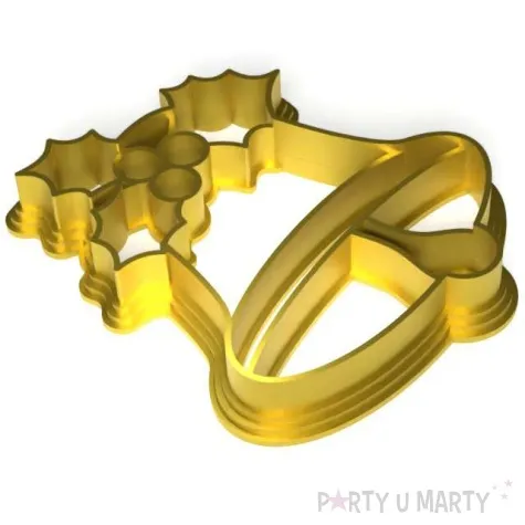 foremka boze narodzenie dzwonek z ostrokrzewem 82x67 mm zloty metaliczny