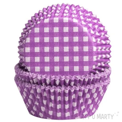 foremki na muffinki fioletowe w kratke demmler 60 szt