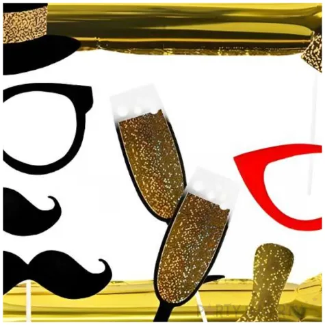 fotogadzet patyczki imprezowy mix balonowa ramka czarny zloty godan 13 szt