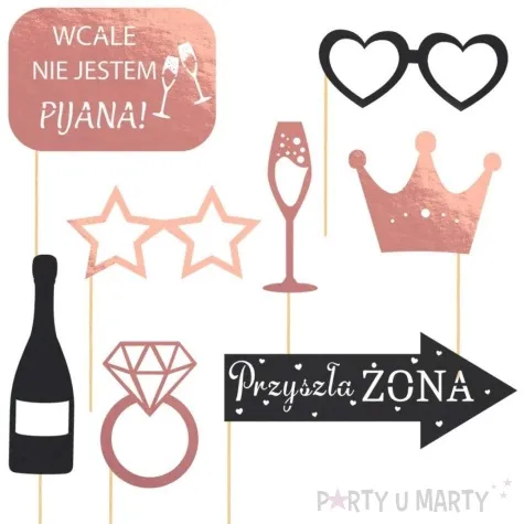 fotogadzet patyczki wieczor panienski okulary butelka rose gold czarny dekolo 28 cm 8 szt