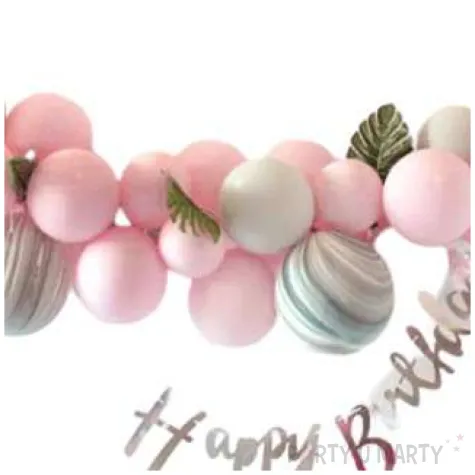 girlanda balonowa rozowo szara z listkami partypal zestaw
