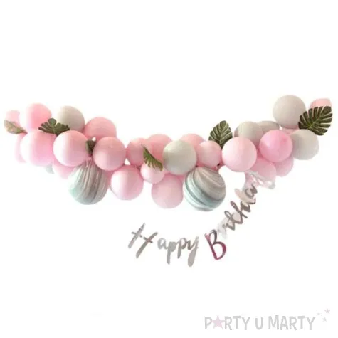 girlanda balonowa rozowo szara z listkami partypal zestaw