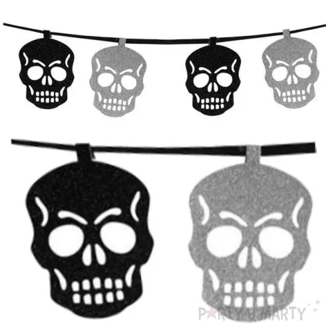girlanda brokatowe czaszki srebrno czarna godan 200 cm