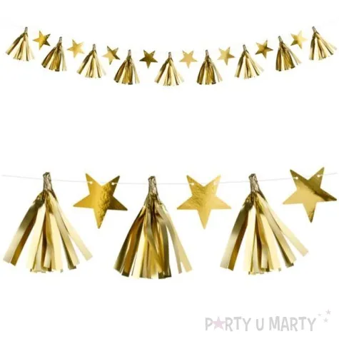 girlanda gwiazdki i fredzle zlota partydeco 130 cm