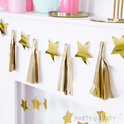 girlanda gwiazdki i fredzle zlota partydeco 130 cm