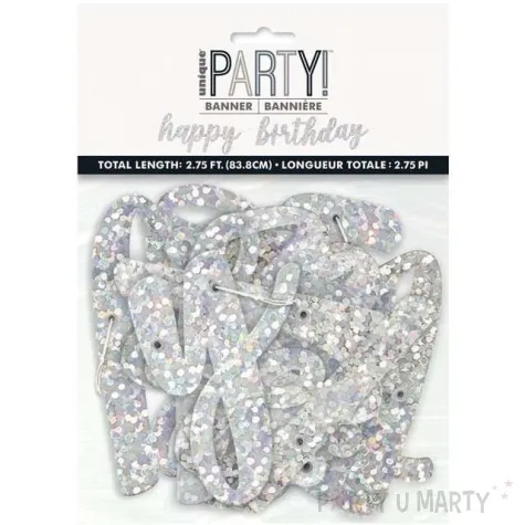 girlanda happy birthday dwuczesciowa srebrna unique 83 cm