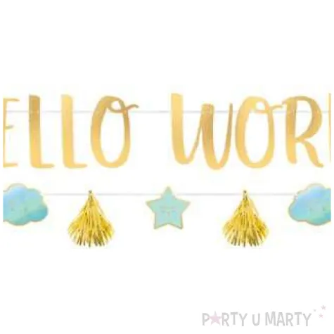 girlanda hello world chmurki i gwiazdki zloto blekitny amscan 176 8 cm